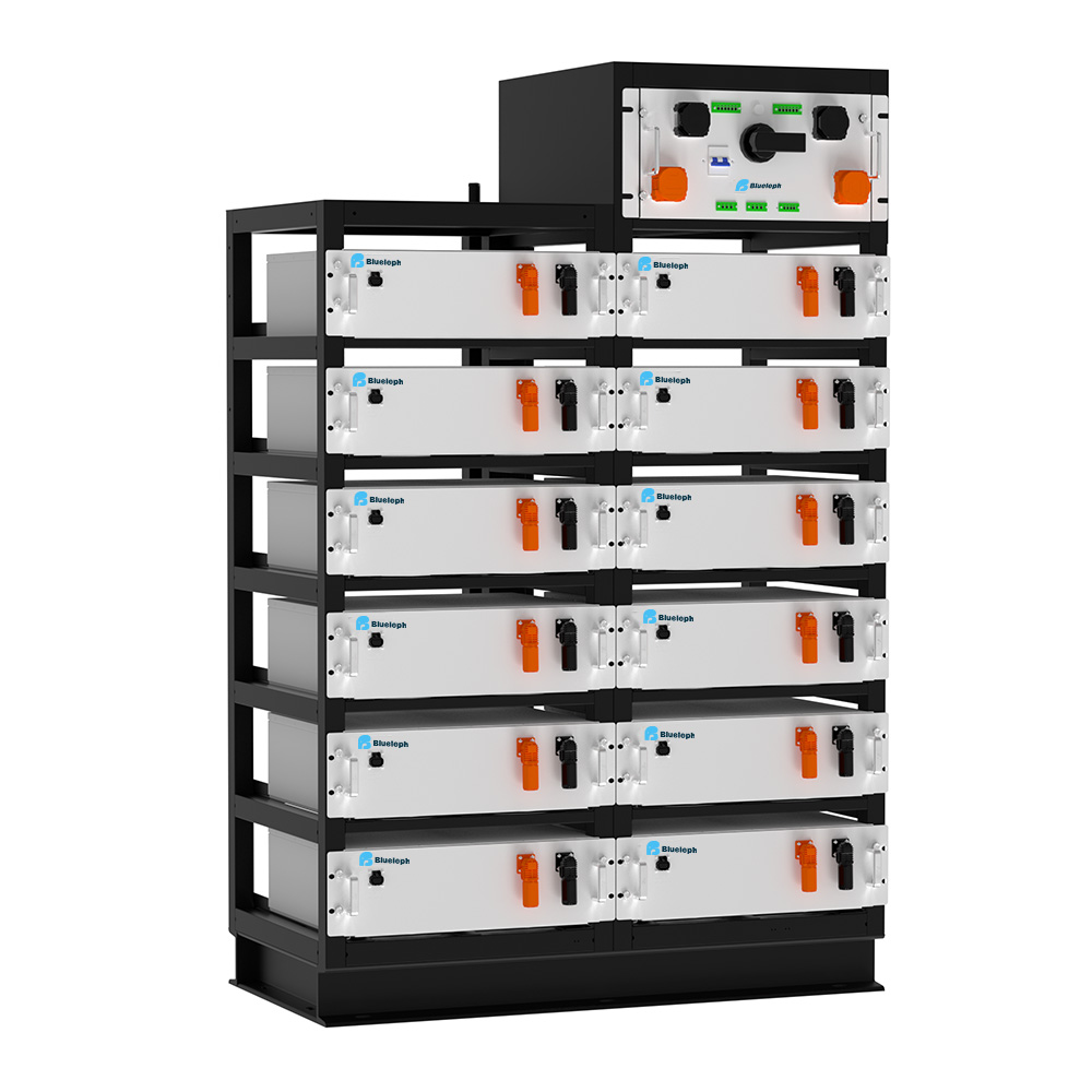 blueleph energy storage solution rack filled with lithium batteries